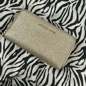 Michael Kors, gold glitter, wristlet wallet